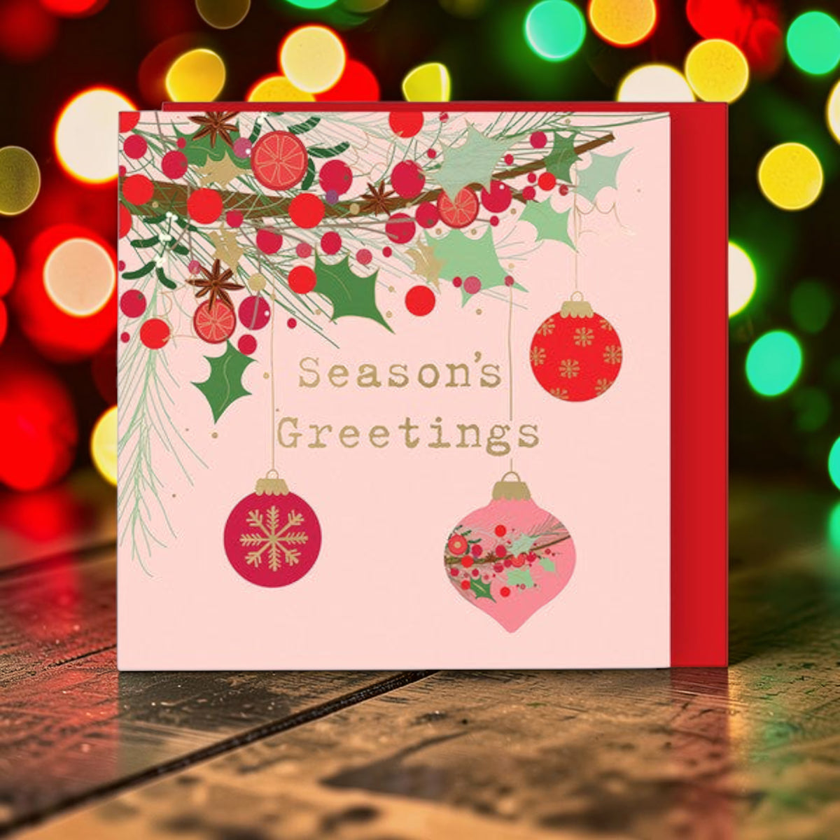 Bauble Garland Pink B/G Cards- pack of 8
