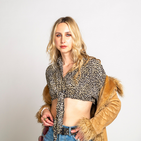 Motel Cream Leopard Print Tie top