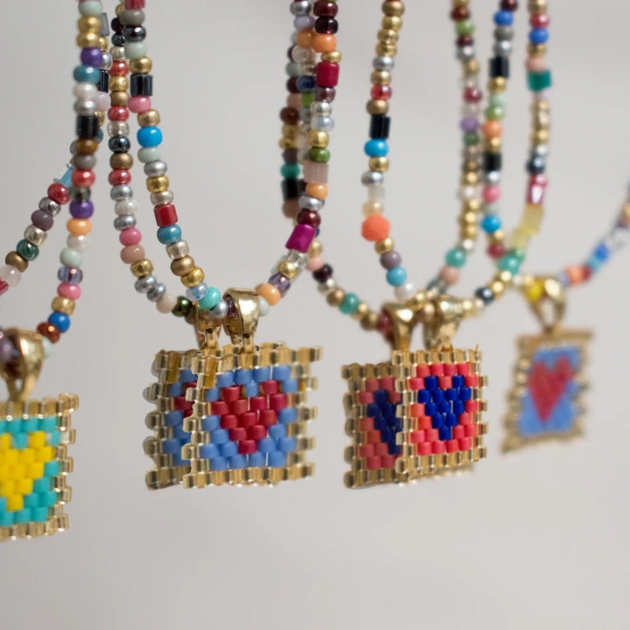 Multi-Coloured Miyuki Bead Heart Necklace - 3 designs
