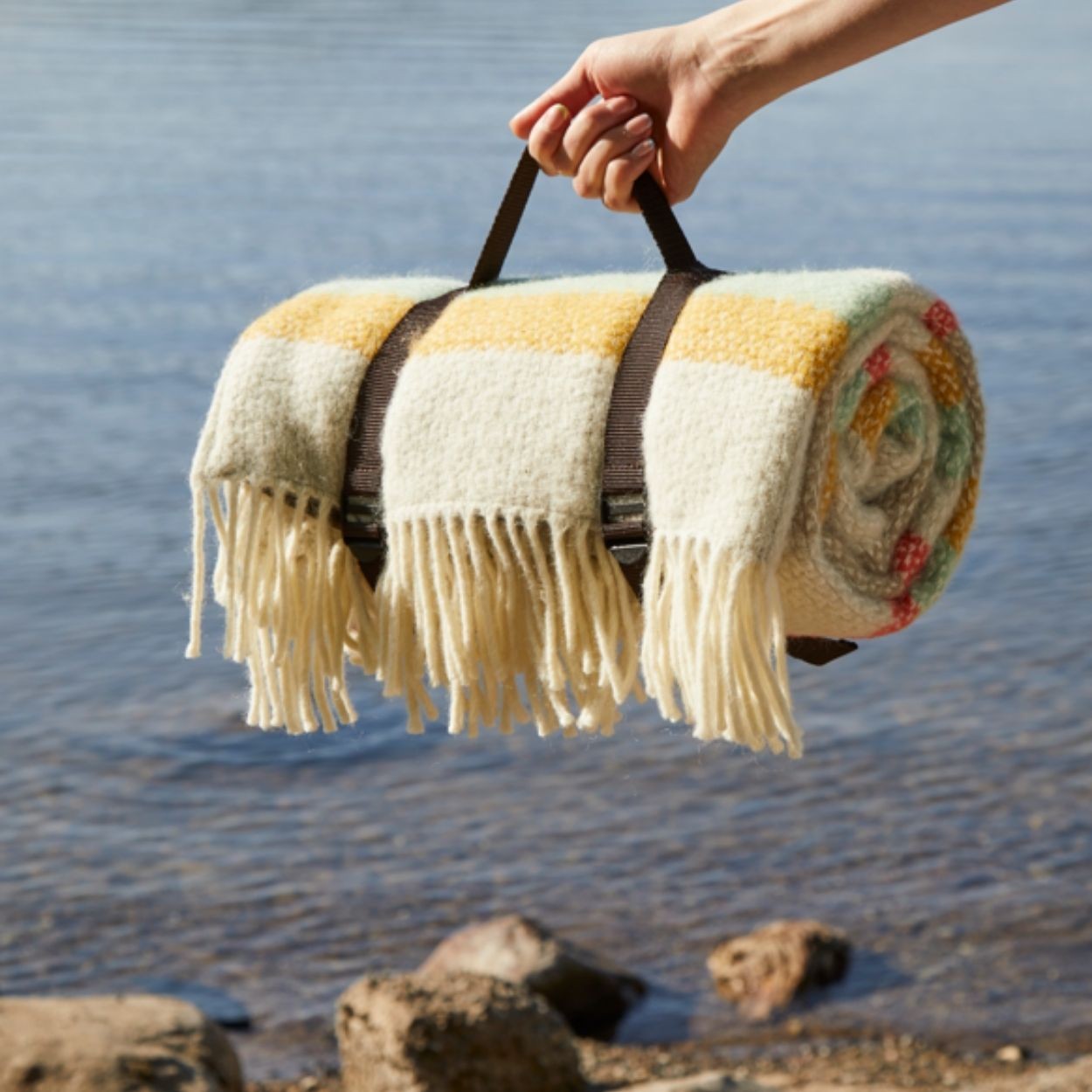 'Spring Stripe' picnic rug with waterproof backing