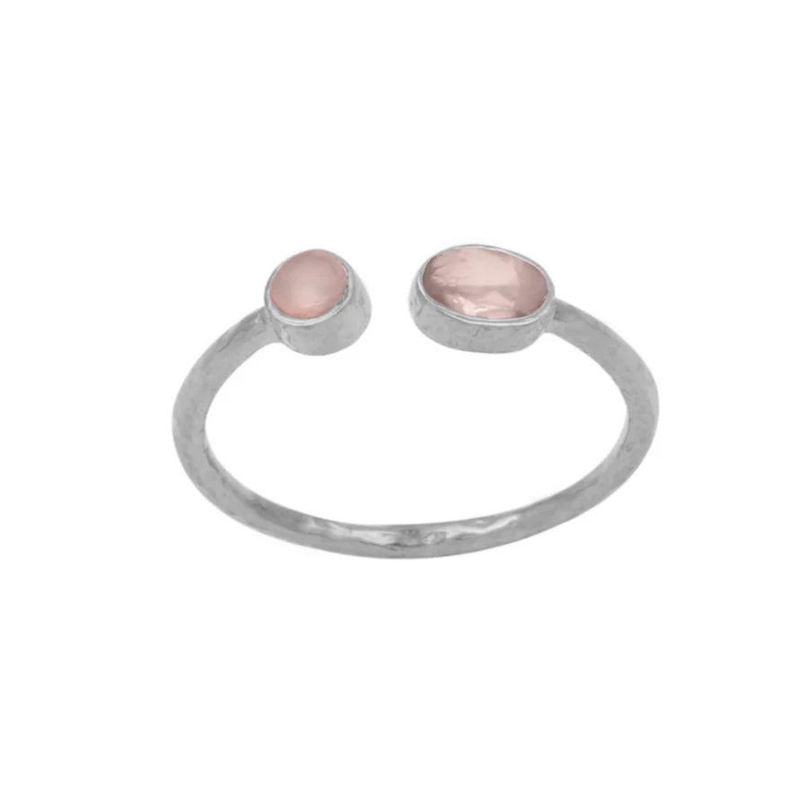 Pooja Open Silver Ring With Chalcedony Gemstones