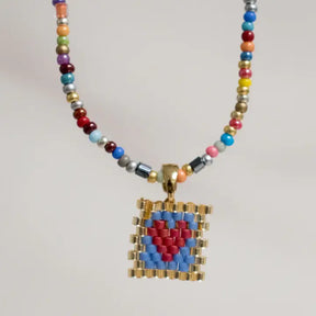 Multi-Coloured Miyuki Bead Heart Necklace - 3 designs