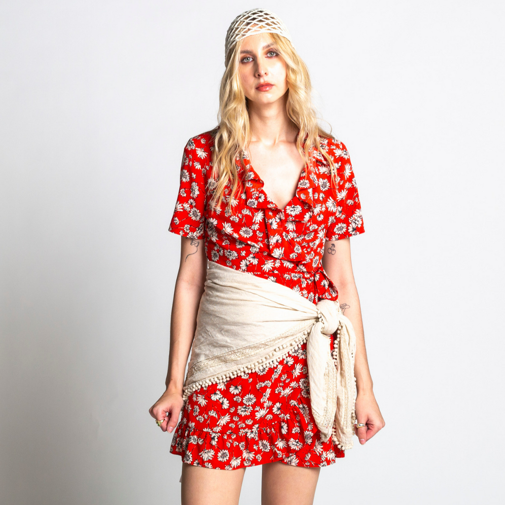 topshop red floral midi dress Topshop Red Floral Mini Wrap Dress