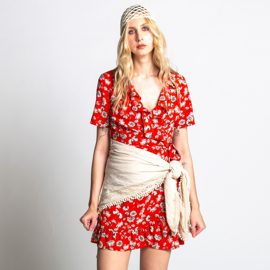 Topshop Red Floral Mini Wrap Dress