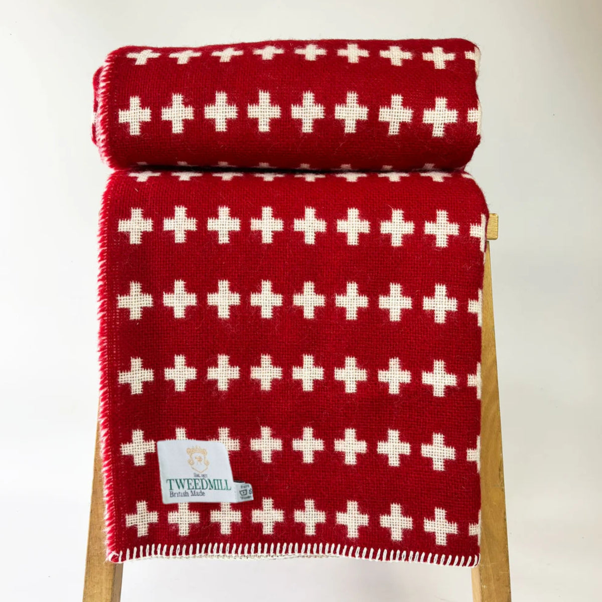 Pure New Wool Blanket - Cross design in red