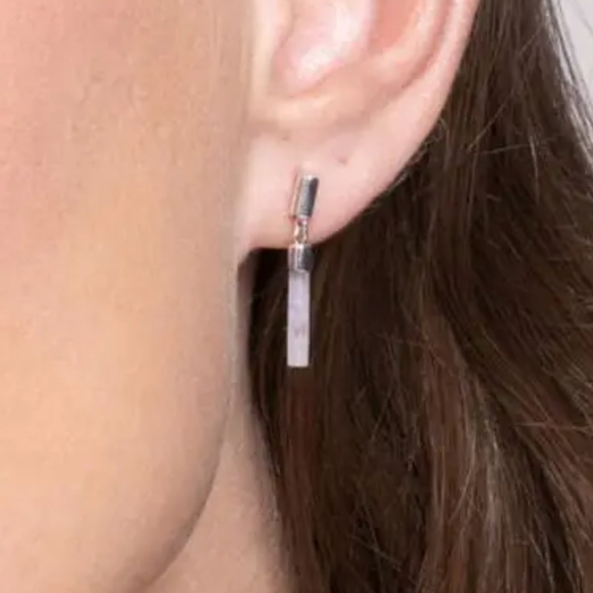 Blue Lace Agate Drop Bar Silver Stud Earrings