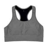 Tiger & Glory grey racerback sports bra with black lining and size M tag. Supportive activewear.