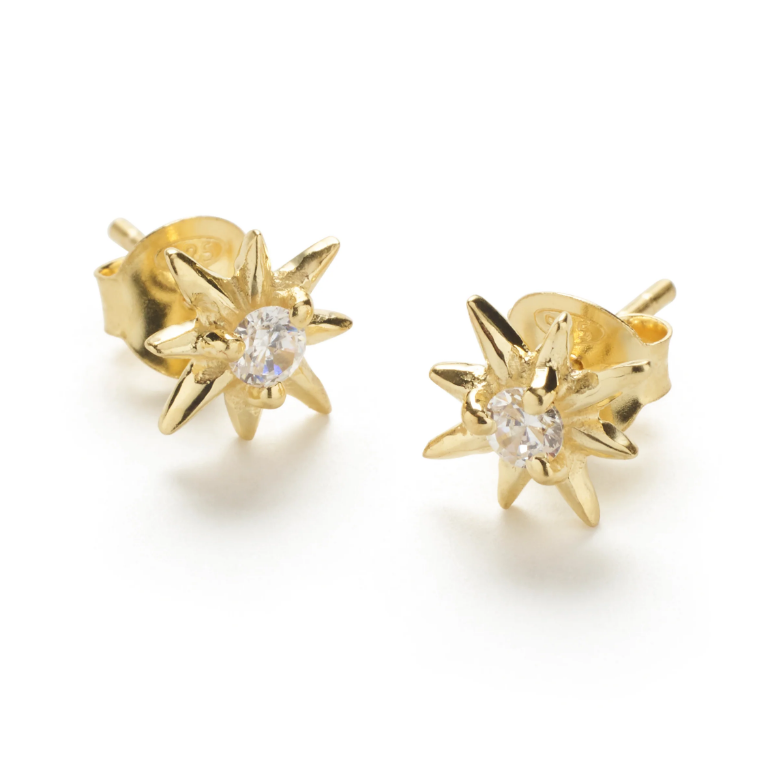 Star Earrings Gold With Cubic Zirconia Stone