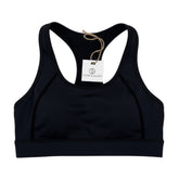 Tiger & Glory black sports bra with racerback design and supportive band. Made from a polyester-spandex blend.