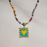 Multi-Coloured Miyuki Bead Heart Necklace - 3 designs