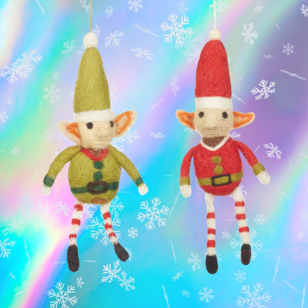 Handmade Felt Elf Christmas Tree Hanging Decoration - 2 COLOURS