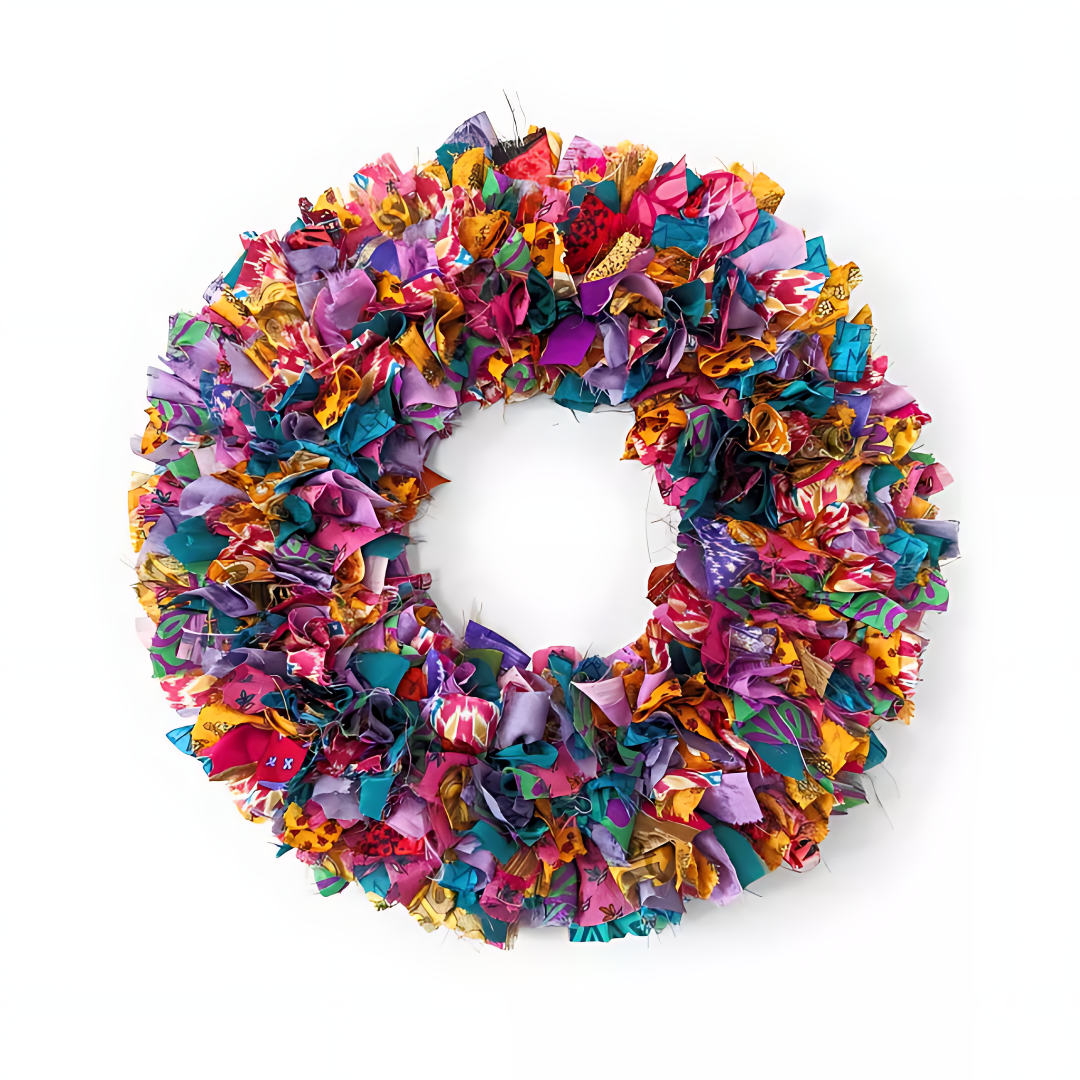 Pri Pri Handmade Upcycled Multi Coloured Sari Wreath