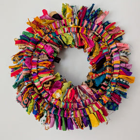 Pri Pri Handmade Upcycled Multi Coloured Sari Wreath