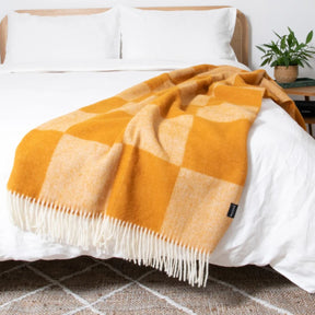 Checkerboard Orange 100% Wool Blanket