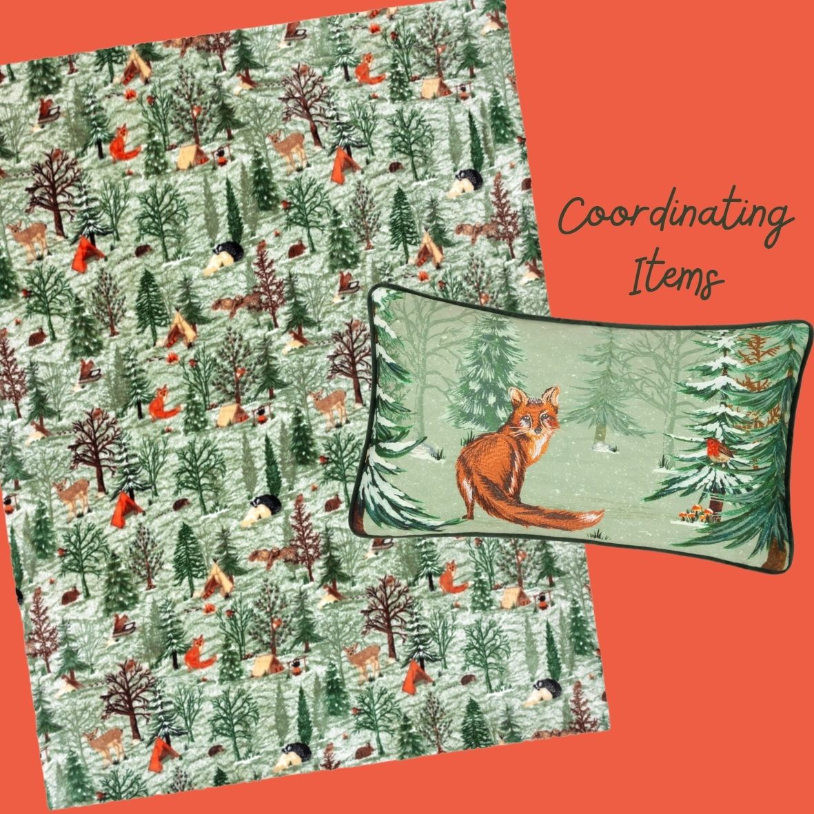 Lodge Wood Fox Embroidered Cushion