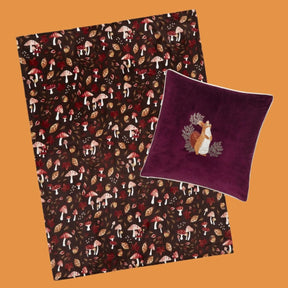 Pineberry Forest Embroidered Squirrel Velvet Cushion Cover