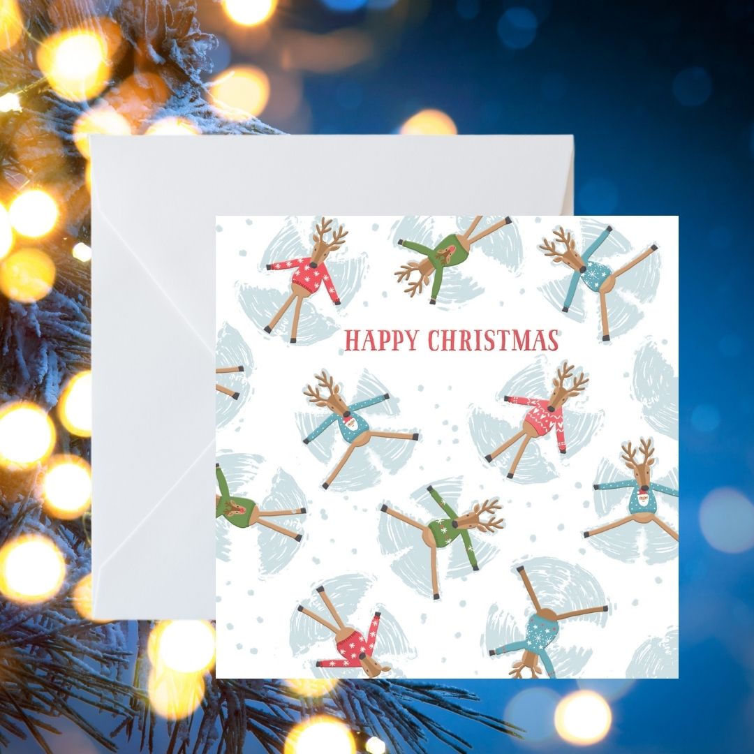 Crisis Reindeer Snow Angels Christmas Cards - Pack of 8