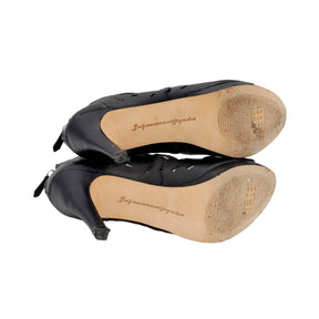 Saragossa Black Leather Cut Out Heels