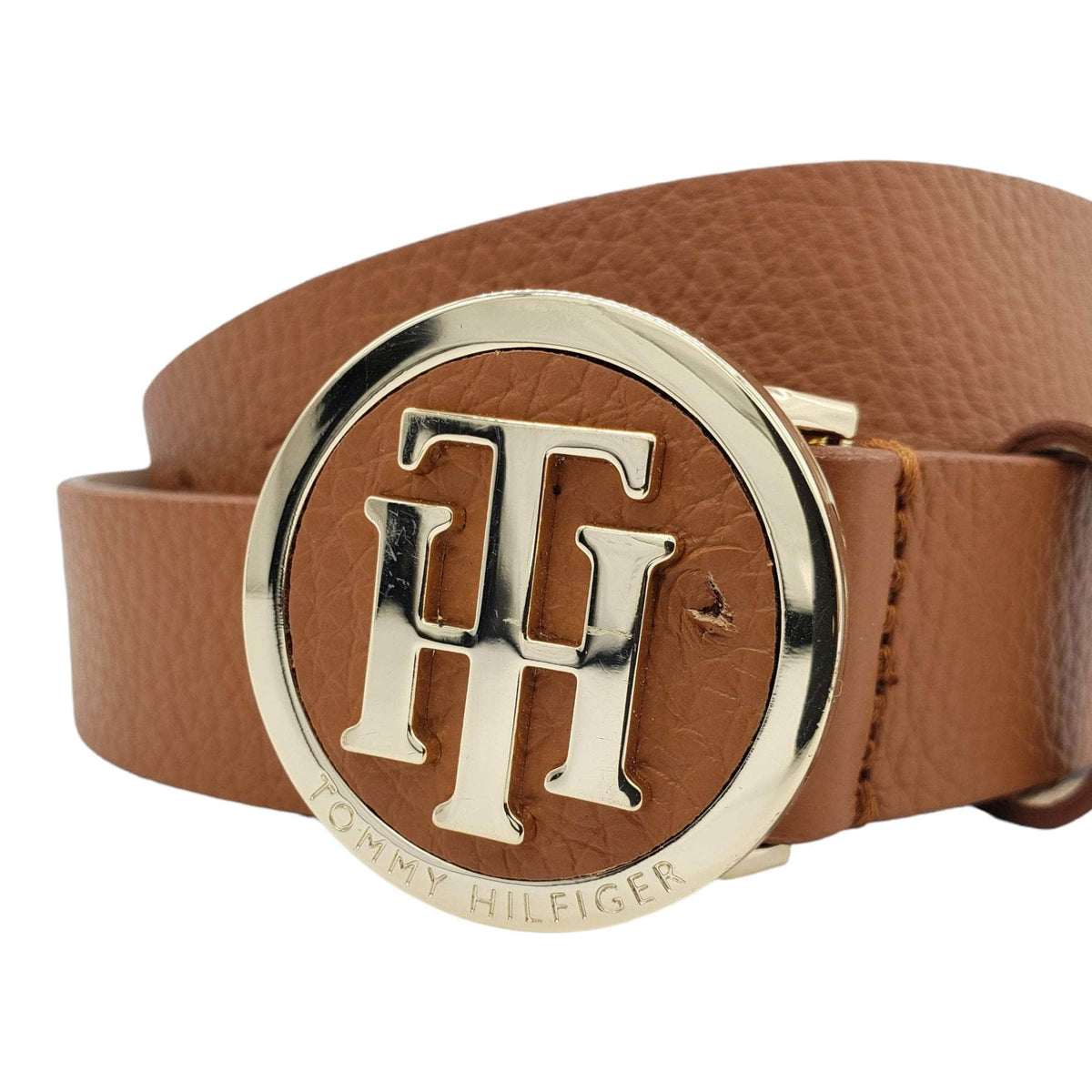 Tommy Hilfiger Brown Gold Logo Buckle Belt