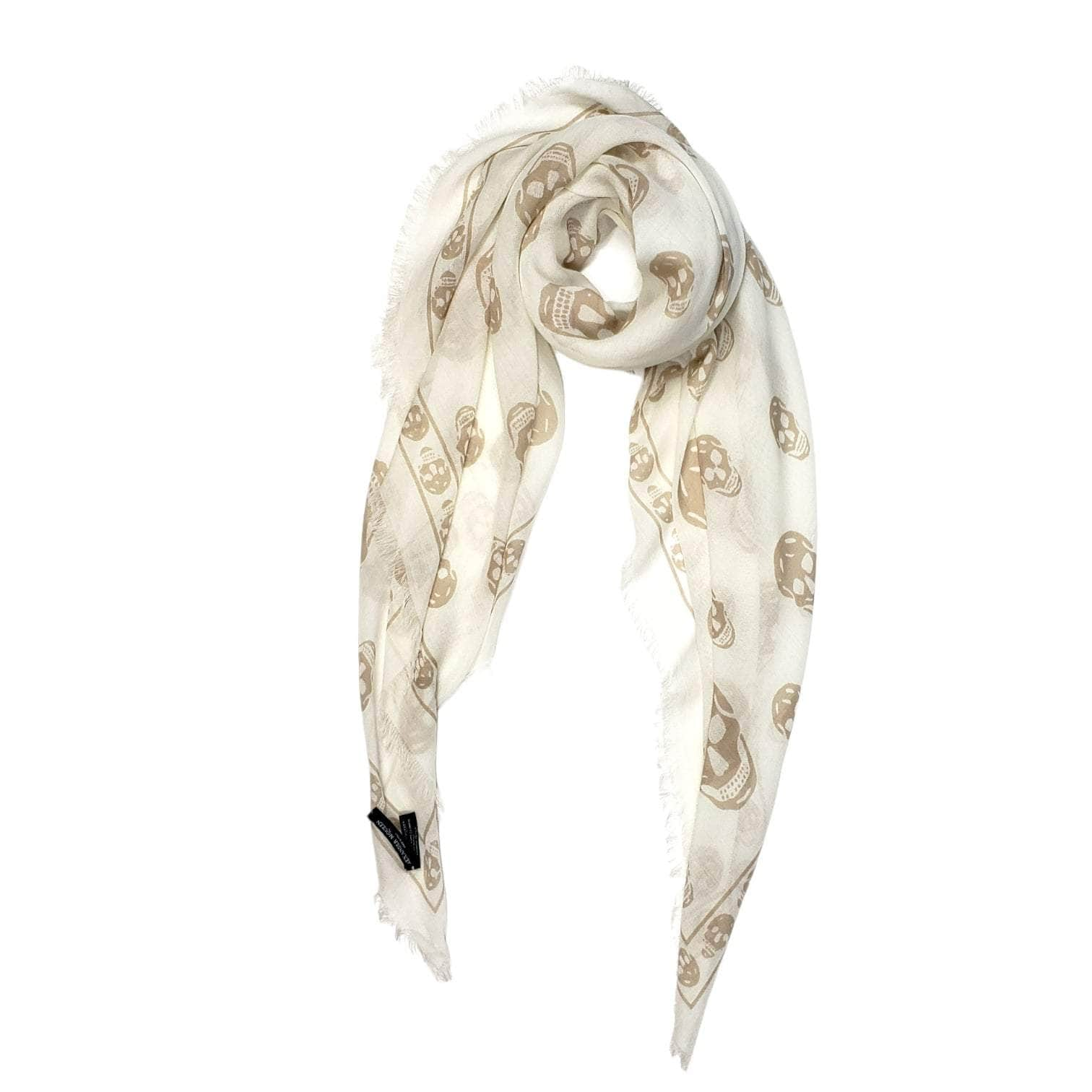 Alexander Mcqueen Cream Skull Print Cashmere Blend Scarf