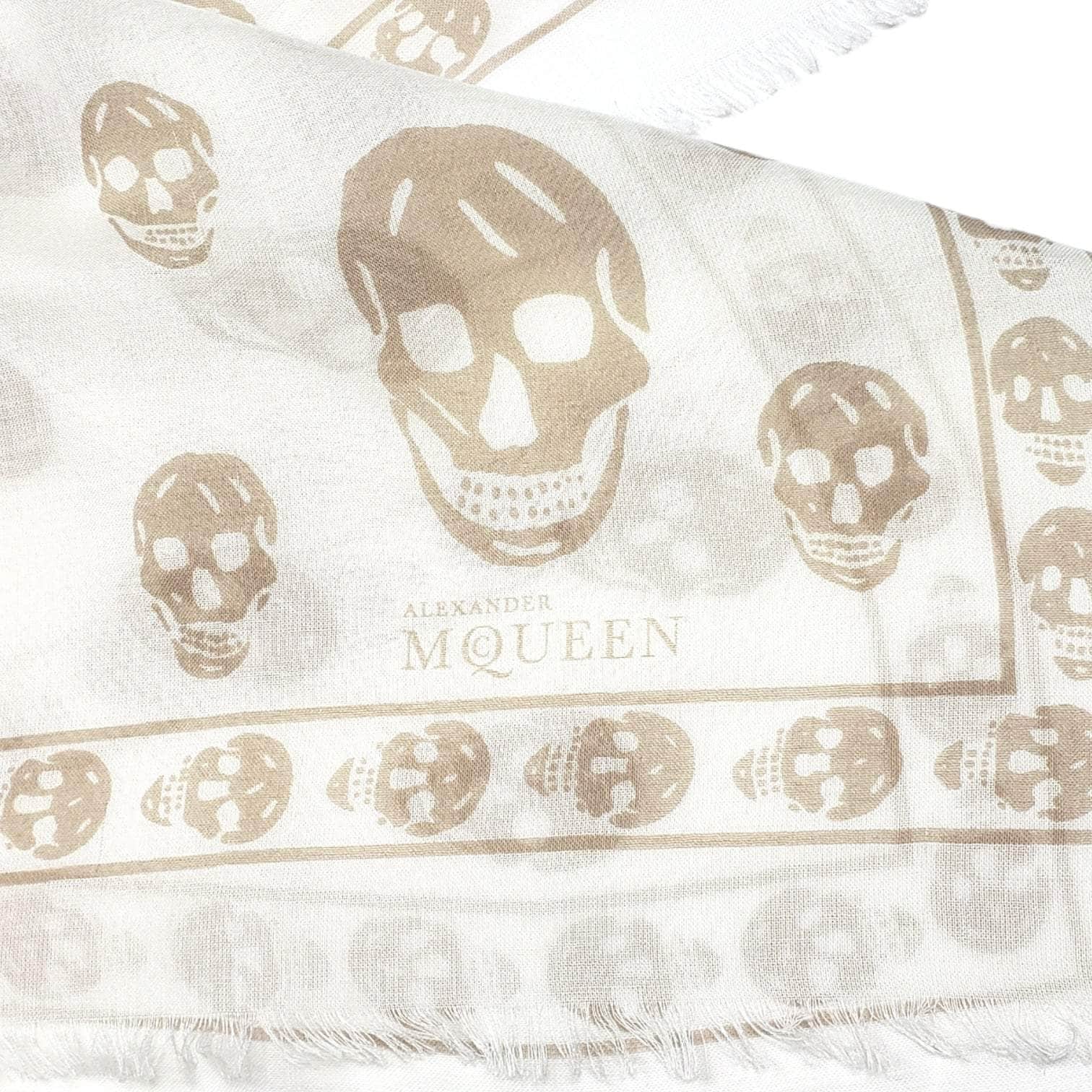 Alexander Mcqueen Cream Skull Print Cashmere Blend Scarf