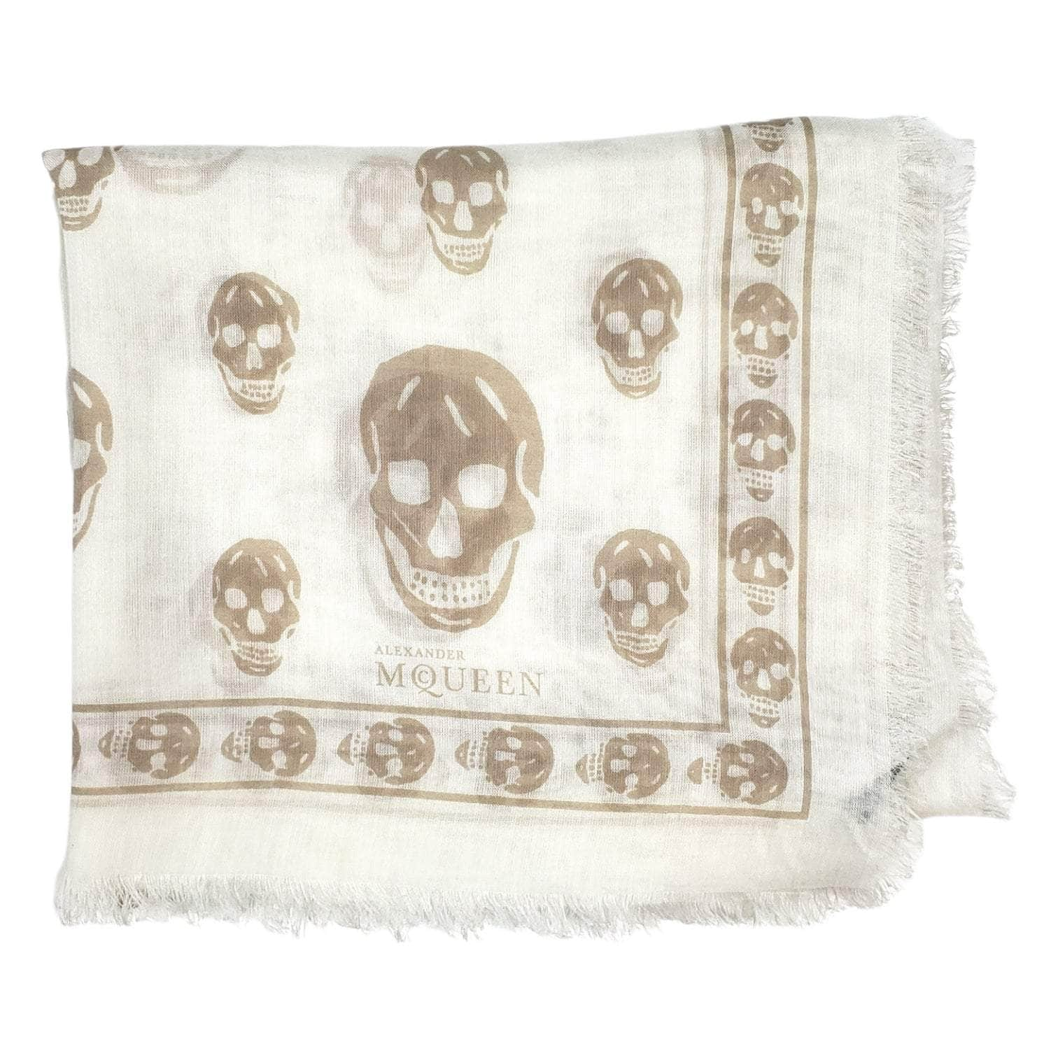 Alexander Mcqueen Cream Skull Print Cashmere Blend Scarf