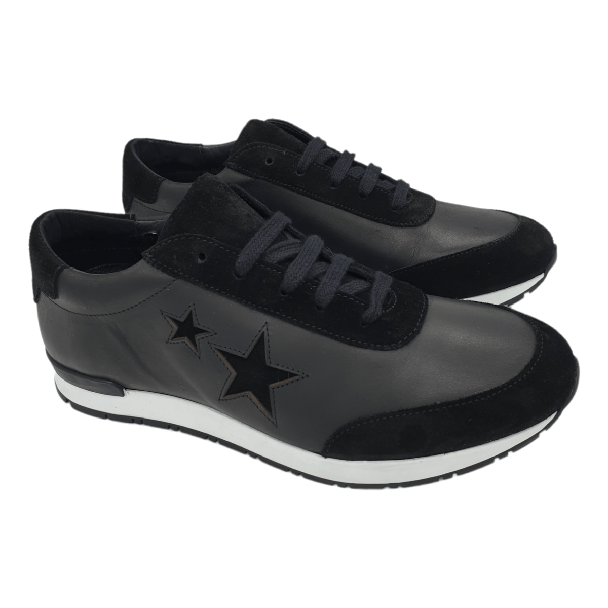 Hush Black Leather Suede Star Trainers
