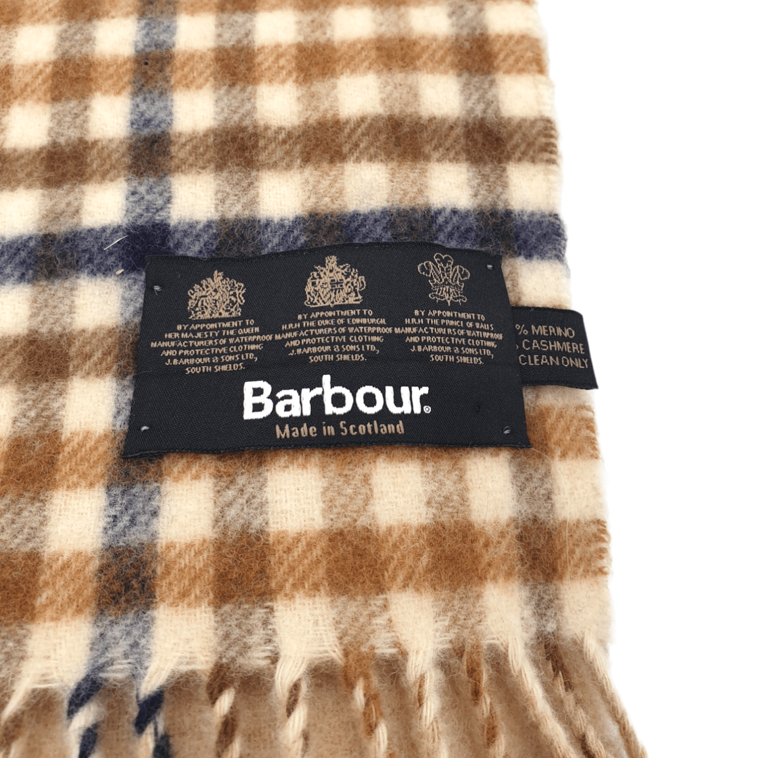 Barbour Cream Check Fringed Scarf