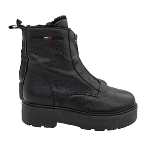 Tommy Hilfiger Black Leather Warmlined Chunky Boots