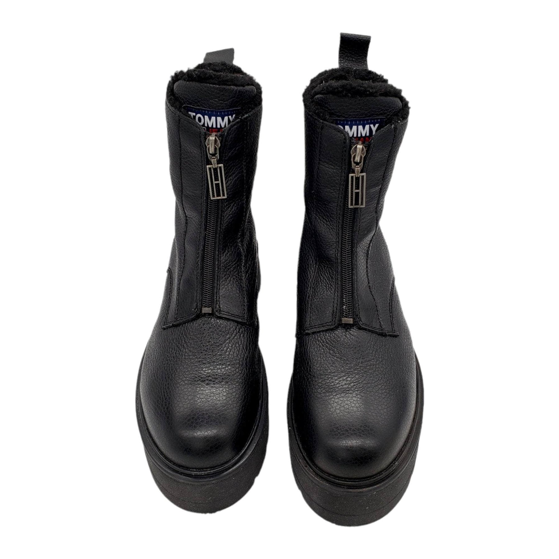 Tommy Hilfiger Black Leather Warmlined Chunky Boots