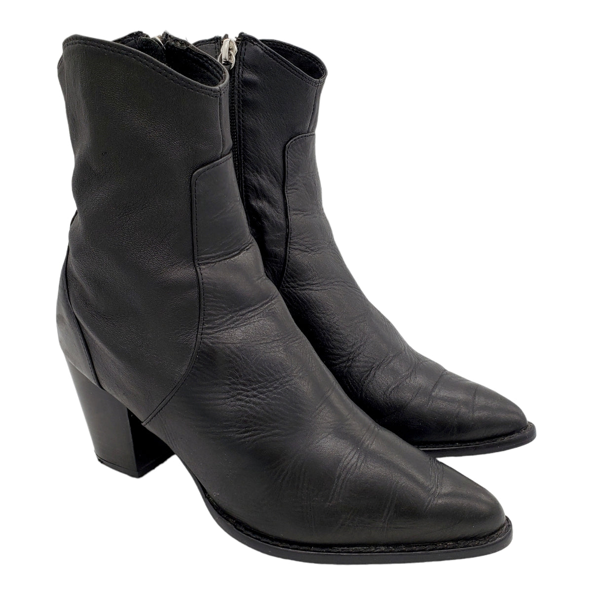 Zara Black Leather Heeled Ankle Boot