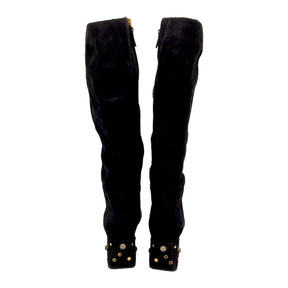 Geox Black Knee High Suede Jewelled Heel Boots