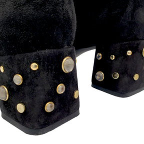 Geox Black Knee High Suede Jewelled Heel Boots