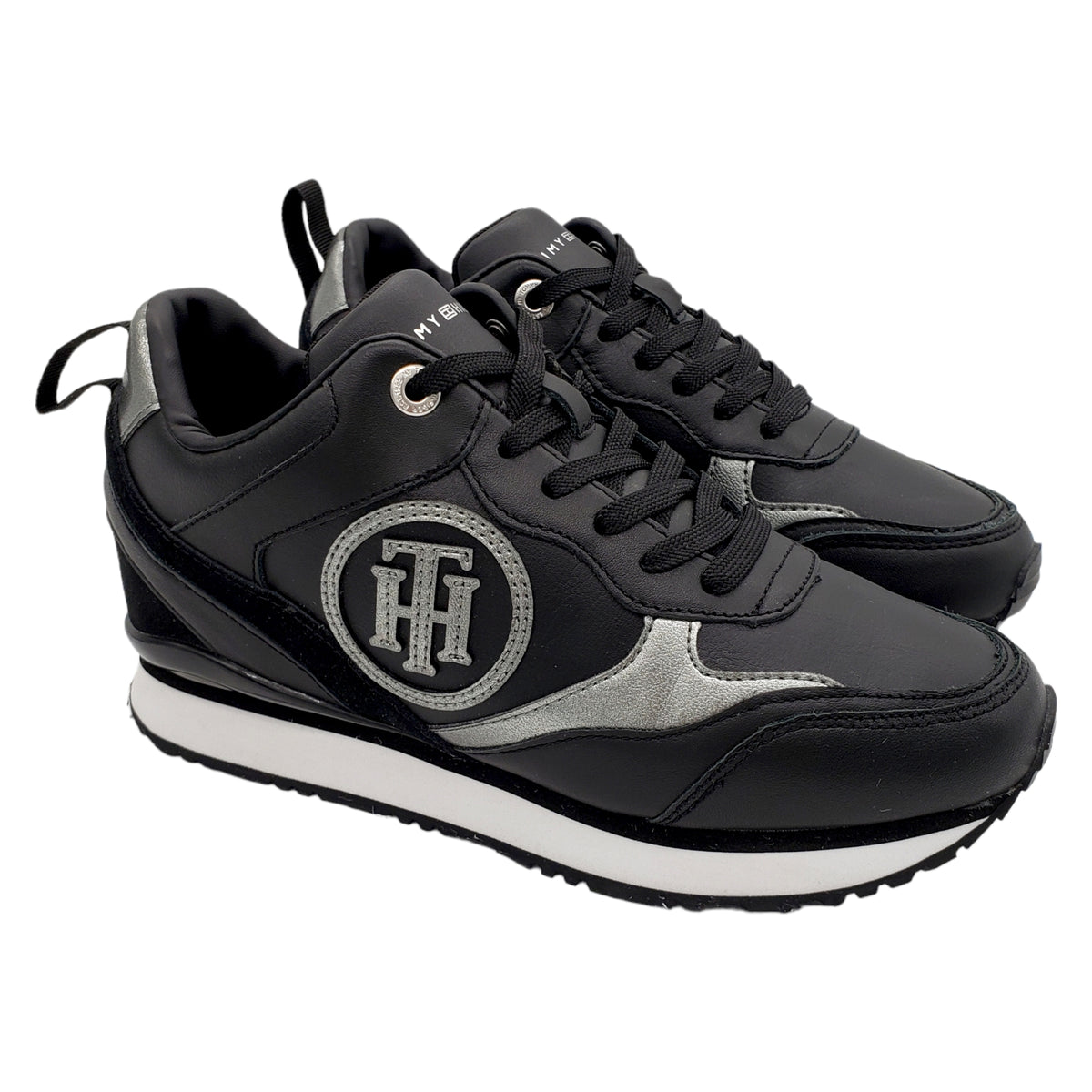 Tommy Hilfiger Black & Silver Leather & Suede Trainers