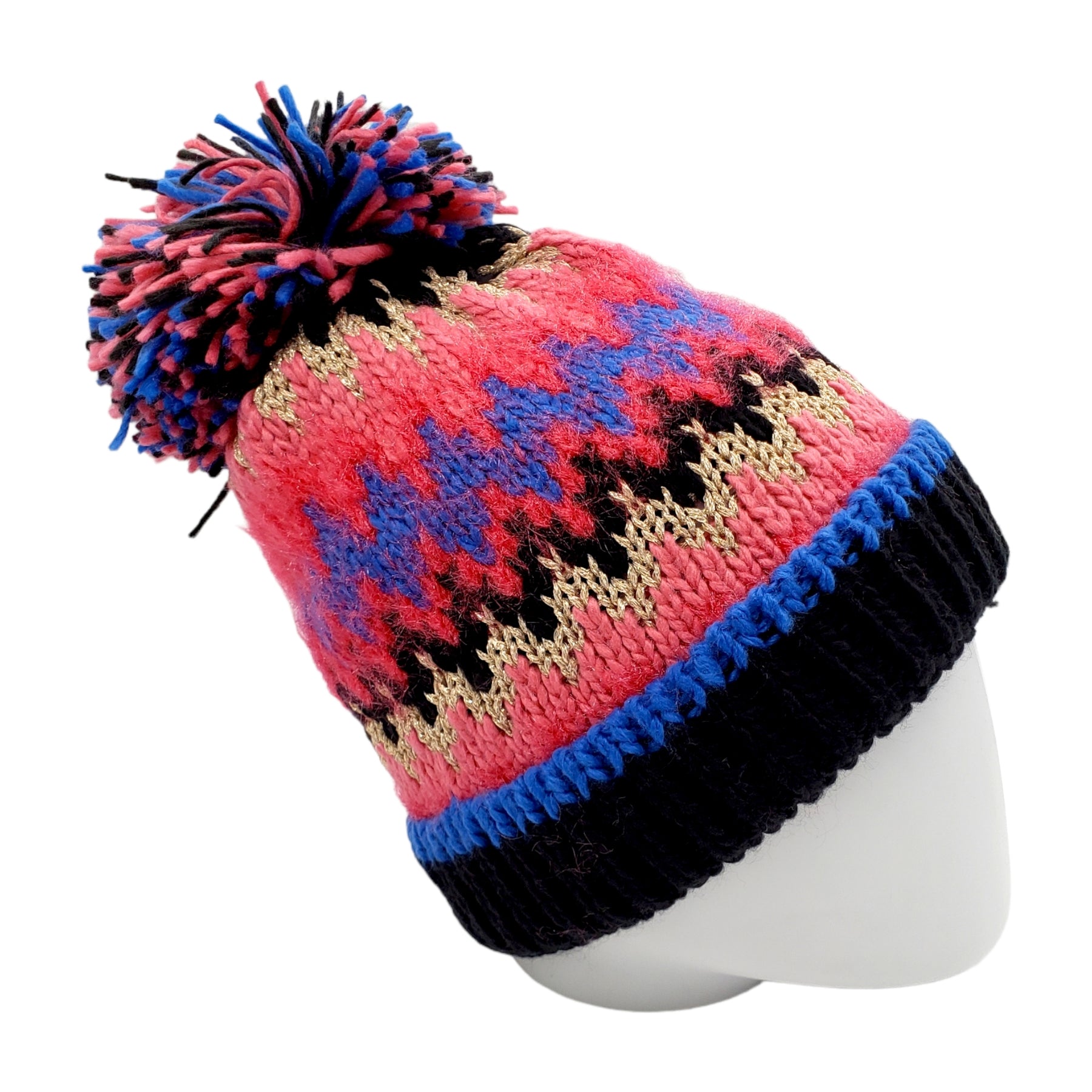 Hush Pink Fairisle Bobble Top Beanie