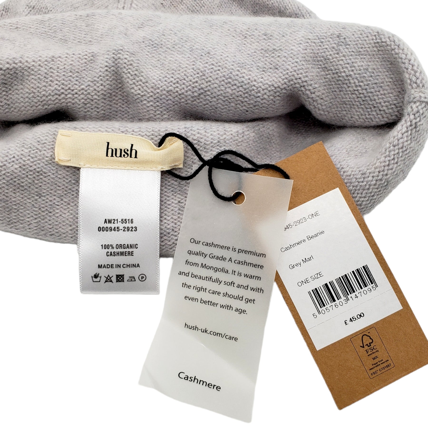 Hush Grey Marl Cashmere Beanie