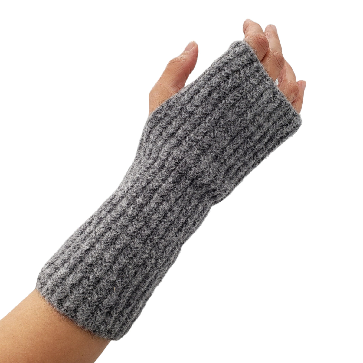 Hush Grey Marl Ribbed Fingerless Gloves