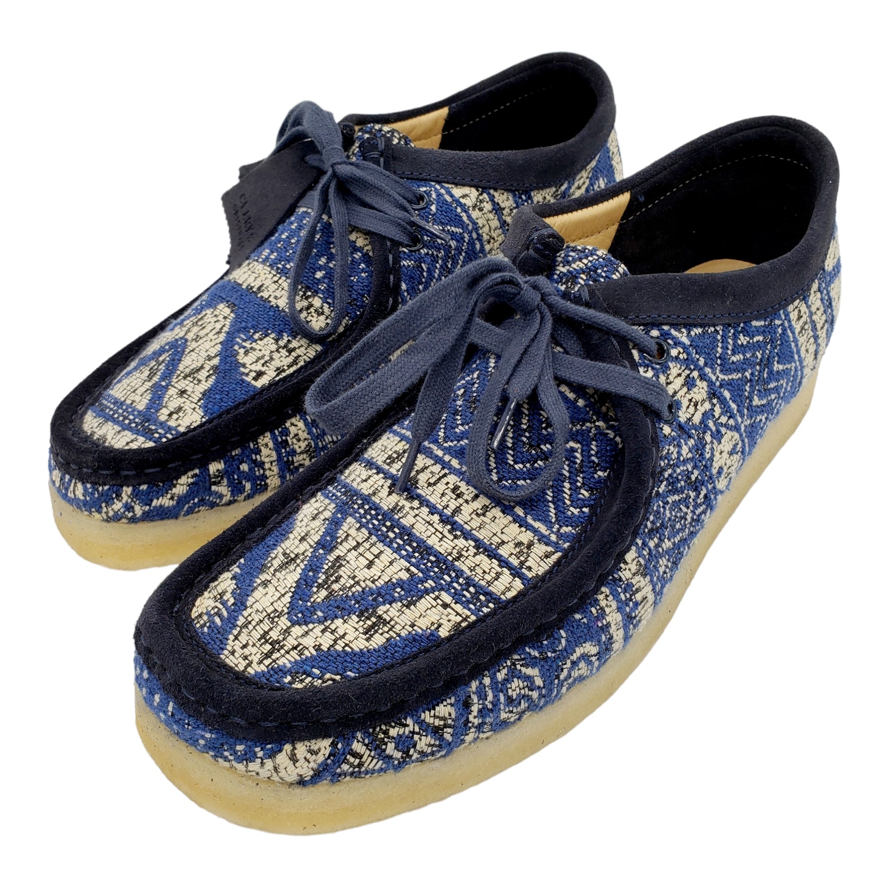 Clarks Wallabies Blue & White Tapestry Boots