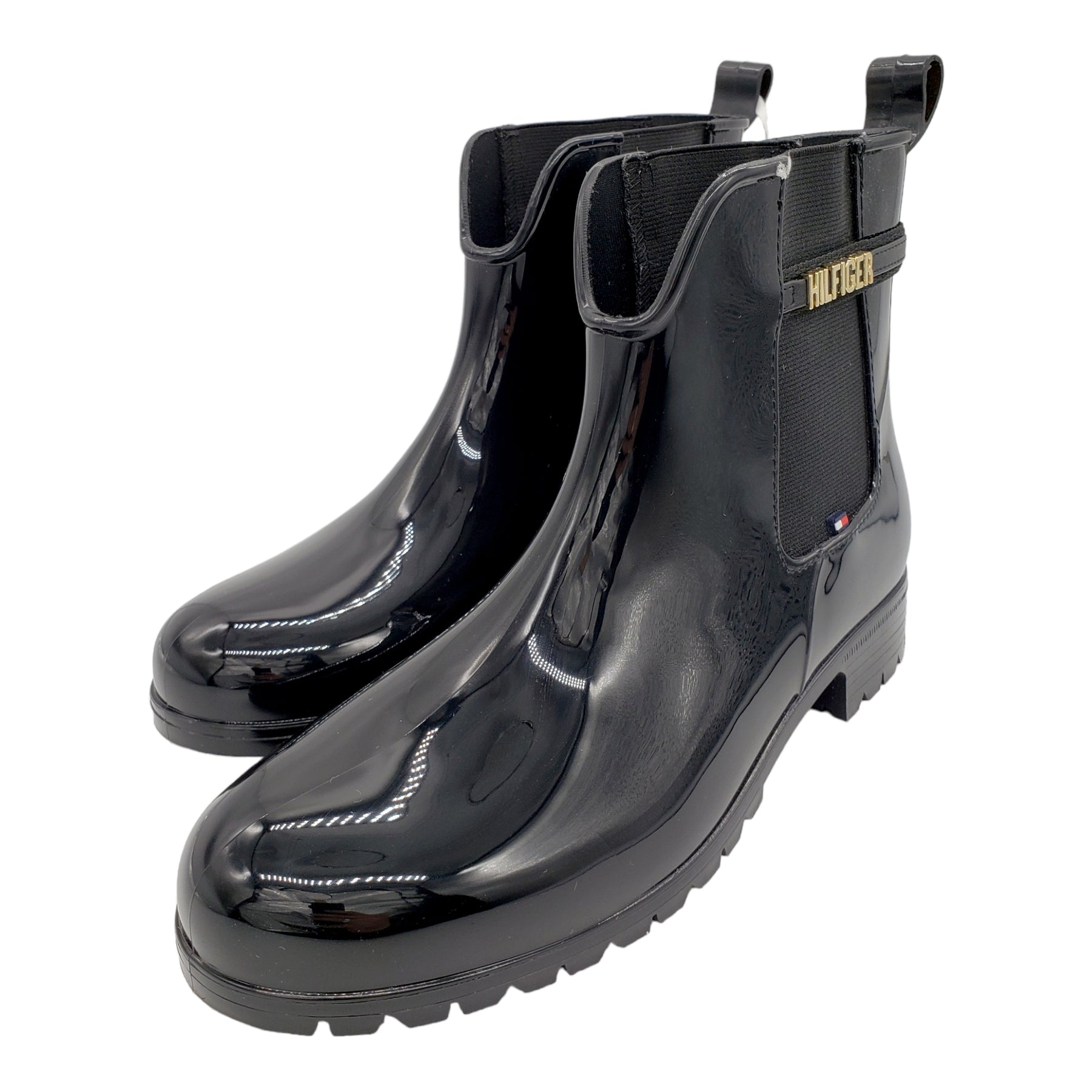 Black patent outlet wellies