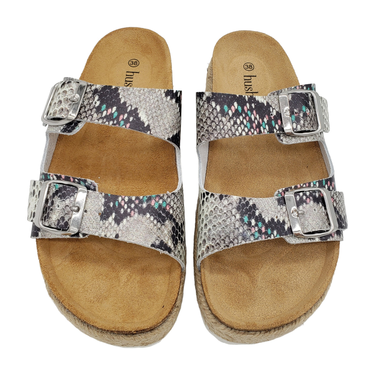 Hush Grey Snakeskin Woodstock Sandals