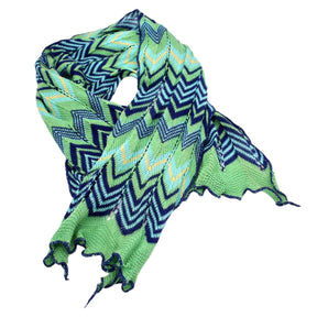 Brora Green & Blue ZigZag Knited Scarf