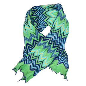 Brora Green & Blue ZigZag Knited Scarf