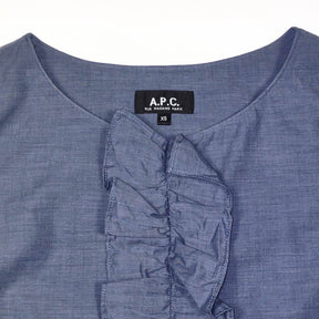 A.P.C. Ruffle Front Blue Chambray Top