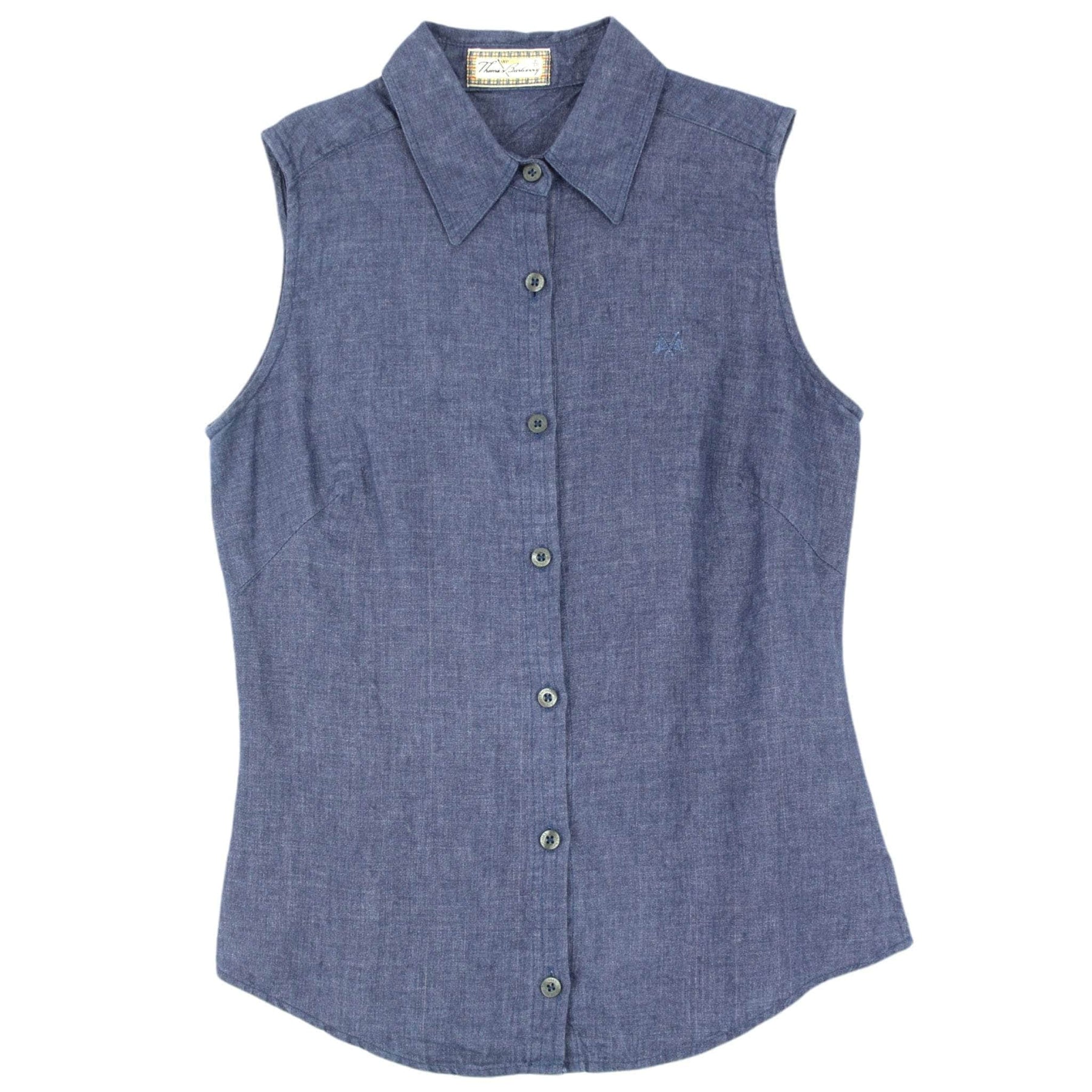 Thomas Burberry Blue Sleeveless Linen Blouse