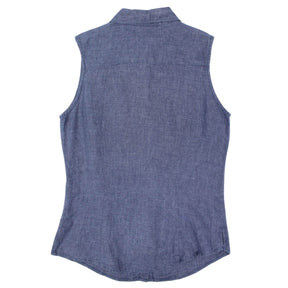 Thomas Burberry Blue Sleeveless Linen Blouse