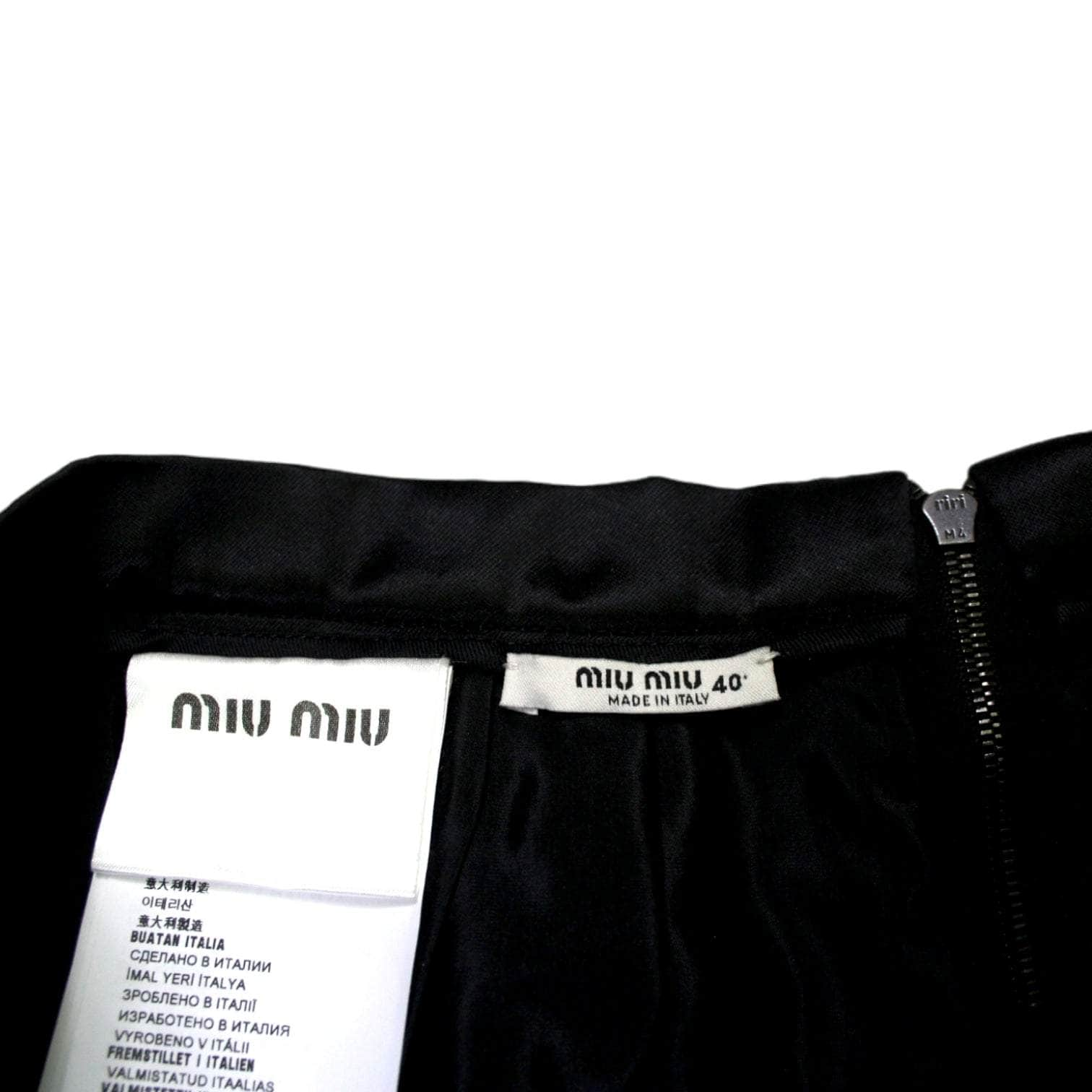 Miu Miu Black Satin Pleated Mini Skirt