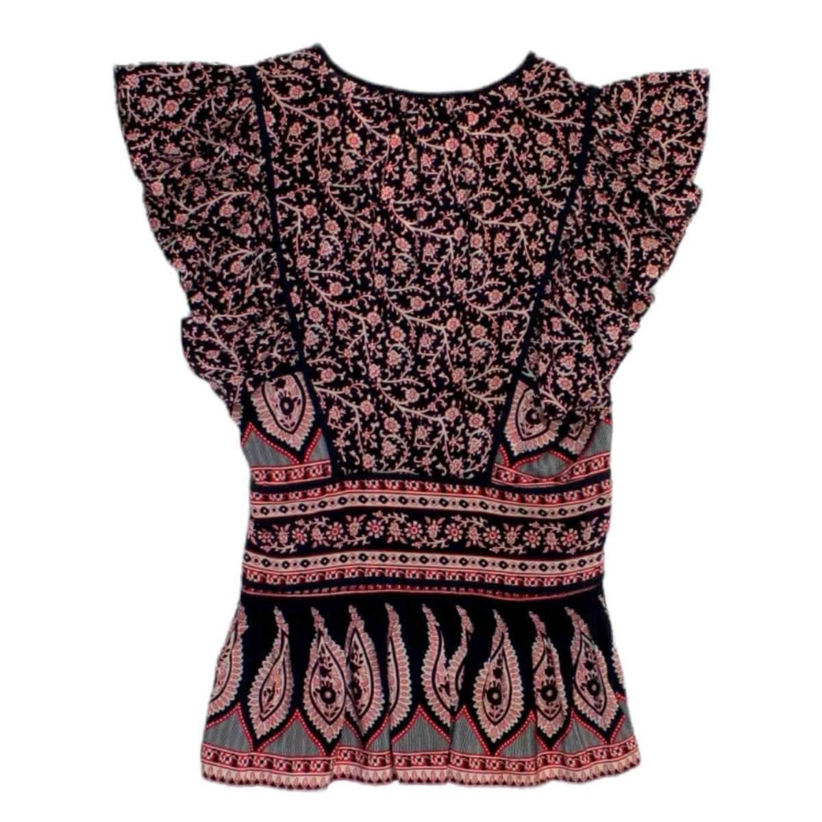 Sea Navy & Red Paisley Silk Top