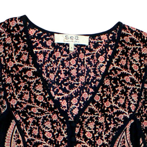 Sea Navy & Red Paisley Silk Top