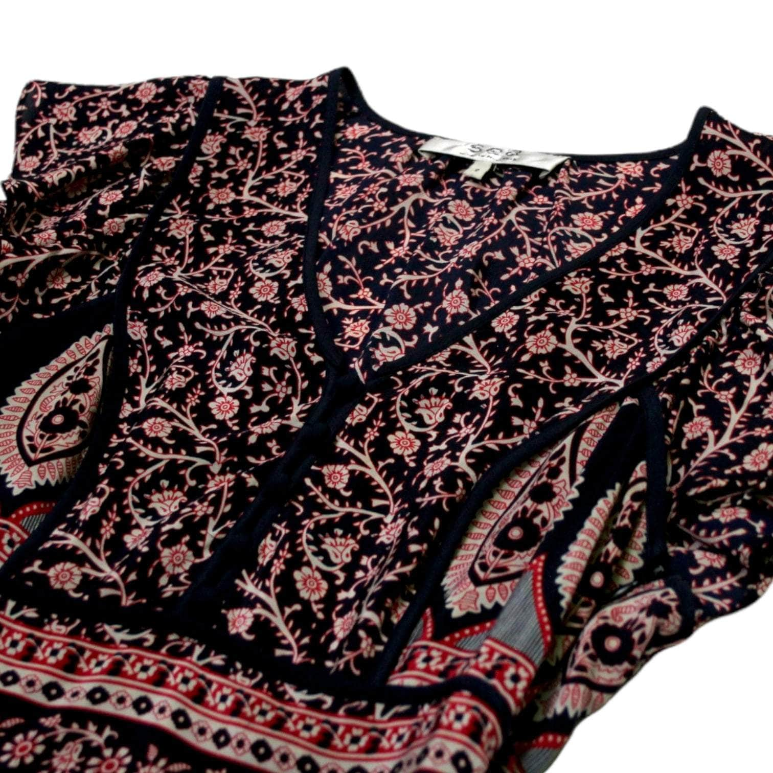 Sea Navy & Red Paisley Silk Top