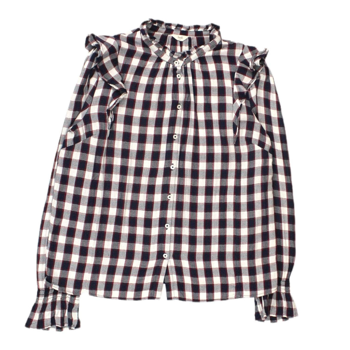 Hush Navy & Red Plaid Ruffle Blouse